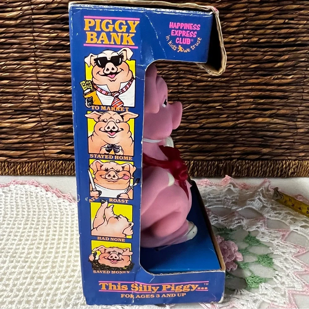 Vintage 1992 Happiness Express “This Silly Piggy” Pink Piggy Bank With Box